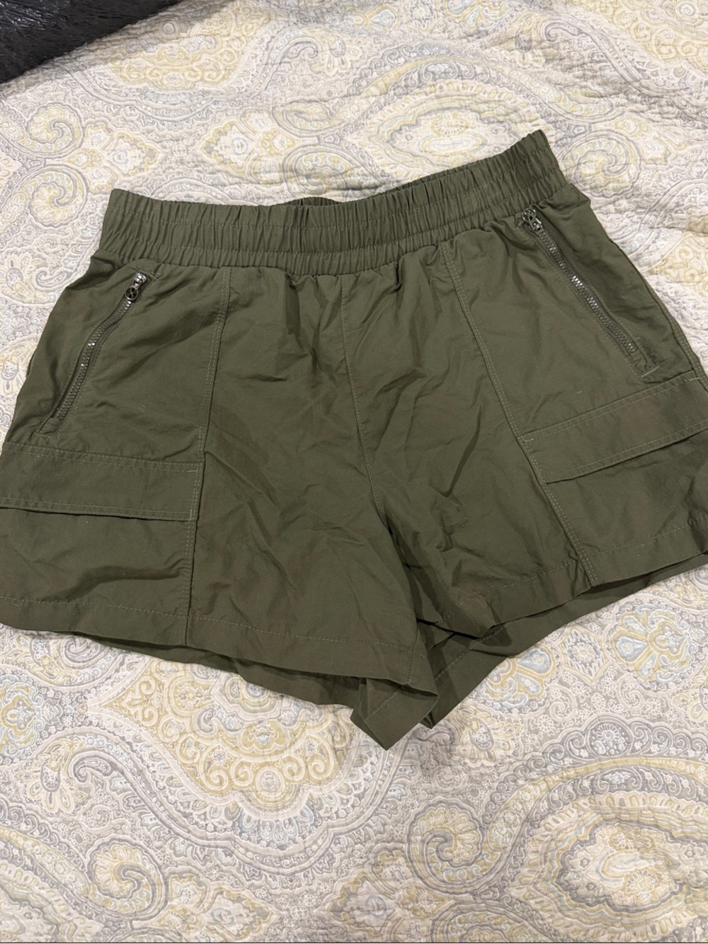 Layer 8 Olive Cargo Shorts with Elastic Waist and Zip Pockets